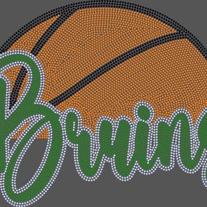 May include: A green and white rhinestone design of the word "Browning" with a basketball behind it.