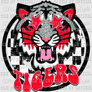 Tigers Red Black and Silver Mascot Ready to Press Transfer Direct to Film Transfer DTF Transfers Sublimation Transfer