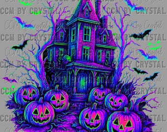 Halloween Haunted House Back Ready to Press Transfer Direct to Film DTF Transfers Sublimation Transfer