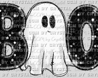 Boo Ghost Faux Embroidery Faux Sequins Halloween Fall Ready to Press Transfer DTF Transfer Sublimation Transfer