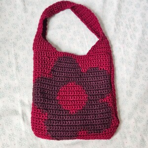 Burgundy Blossom Daisy Crochet Handbag