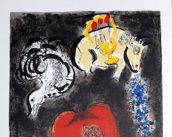 Marc Chagall Litografía de piedra original Exodus Suite Moses And The Tablets Of Law 1966