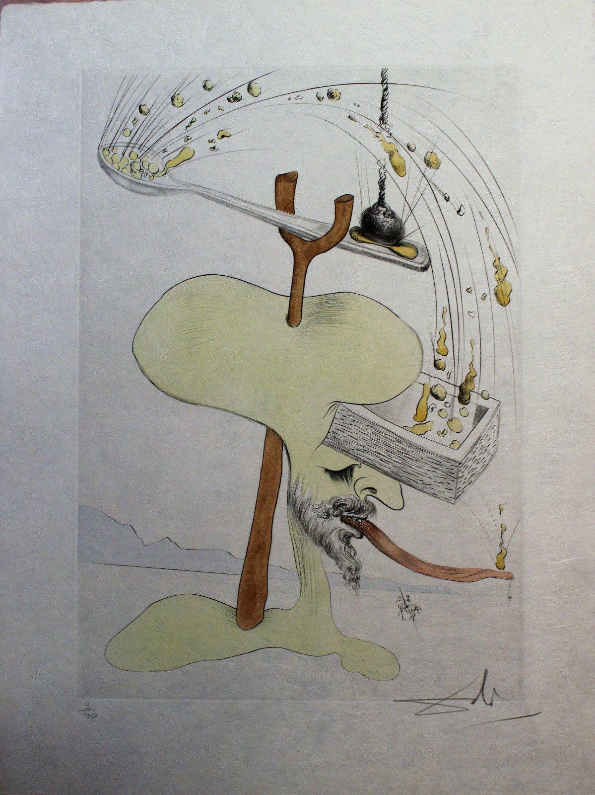 Salvador Dali Original Engraving Hand Signed Numbered Quevedo Yellow 1975 COA