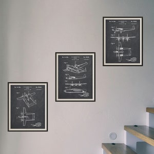 Set of 3 Airplane Patent Prints, Howard Hughes Patent Bundle, Hughes Aircraft Blueprint Set of 3 Prints, Man Cave Decor, Gift for Aviator
