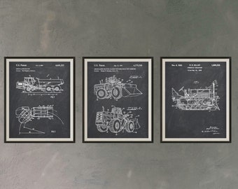 Construction Machinery Patent Prints Set of 3, Patent Prints Set, Bundle of 3 Heavy Machinery Patent Posters, Bulldozer, Hauler, Tractor