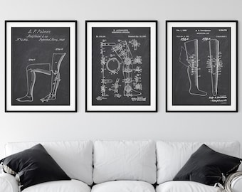 Set of 3 prosthetics patent prints, artificial limbs blueprint, bundle of 3 posters, prosthetics implants, 3 prints wall art