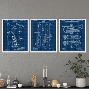 Orchestral Instrument Patent Prints: Music Room Wall Art, Set of 3