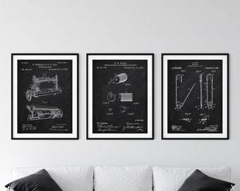 Ensemble de 3 affiches de brevet de couture, ensemble d’impressions de brevets d’artisanat, paquet de 3 plans de machine à coudre, cadeau pour couturière, décor mural de couturières