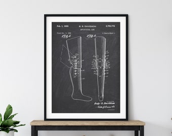 Artificial leg 1955 Patent Print, Prosthetic Limb Patent Poster, Artificial Limb, Prosthetics Office Wall Art Print, Doctors Wall Decor