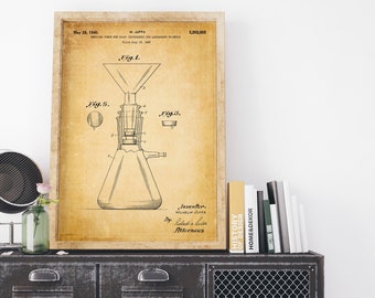 Chemistry patent print, Reducing piece for glass instruments for laboratory technics 1940 blueprint poster, Chemist wall decor