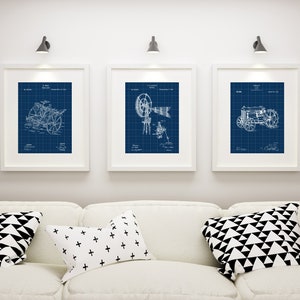 Tractor Patent Print Set: Farmhouse Blueprint Art (Set of 3)
