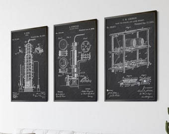 Set of 3 Whisky Patent Posters, Whiskey Patent Prints Set, Bundle of 3 Bourbon Whiskey Blueprints,Bar & Pub Wall Decor,Gift for Whisky Lover