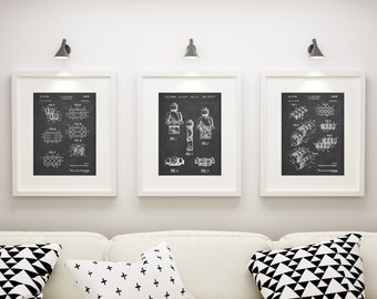 Toy Figure Patent, Toy Brick Art Print, Set of 3 Prints, Bundle of 3 Patent Posters, Toy Blueprint, Man Cave Decor