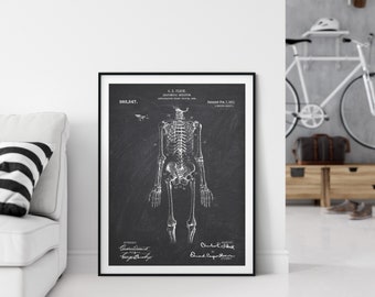 Squelette anatomique imprimé breveté 1911, décor mural de clinique de physiothérapie, affiche de plan de squelette