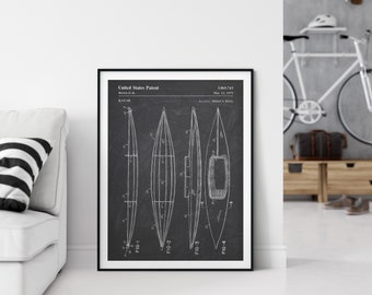 Kayak 1975 patent poster, water sport patent blueprint, gift for canoe lover, outdoor sports print