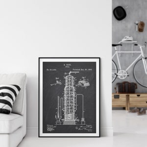 Whisky still patent print, malt liquor still blueprint, gift for whisky lover, bar wall decor, man cave decor, distillery wall art
