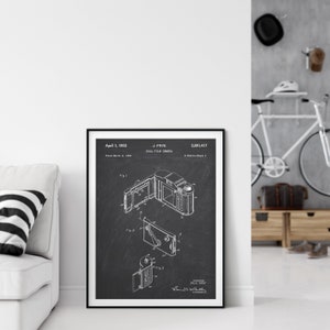 Roll film camera patent print, photo roll camera patent poster, vintage camera drawing, camera blueprint, antique optical device, home decor