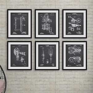 Farming Patent Print Set: Vintage Tractor, Windmill, Farm Tools Blueprint Art