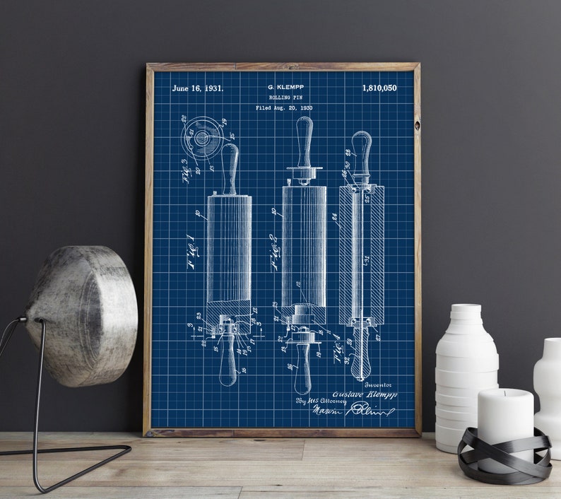 Rolling Pin Patent Print Dough Roller Patent Poster Vintage Etsy