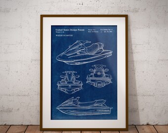 Water Scooter Patent Poster, Jet Ski Patent Print, PWC Blueprint, JetSki Blueprint, Gift for Water Sports Lover, Man Cave Decor,IAP0326