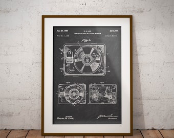 Vinyl Record Player Patent Poster, Phonograph Patent Print, Sound Mechanism, Record Player Patent Print, Music Patent, Music Studio Decor