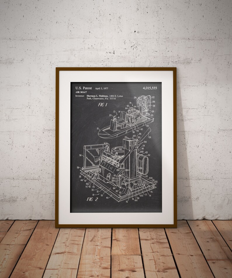 Air Boat 1977 Patent Poster, Swamp Boat Patent Blueprint, Fan Boat Patent, Water Sports Patent, Man Cave Decor,Airboat Patent Print,Wall Art image 2