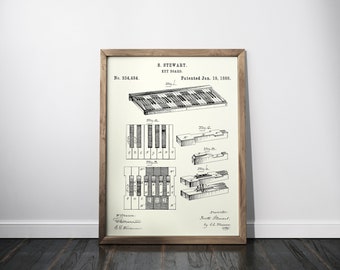 Keyboard 1886 Patent Poster, Vintage Keyboard Patent Print, Keyboard Blueprint, Gift for Piano Player, Music Studio Decor