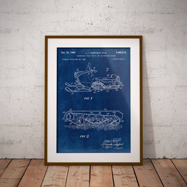 Snowmobile Tread Drive and Suspension System Patent Poster, Snowmobile Patent Print, Snow Scooter Patent Art, Snow Motor Vehicle, IAP0236