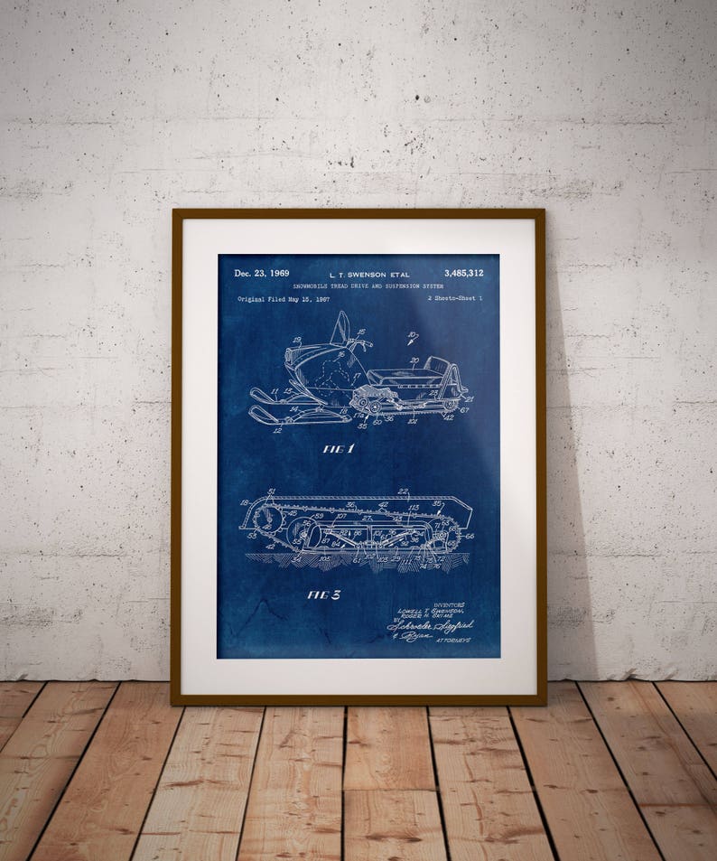 Snowmobile Tread Drive and Suspension System Patent Poster, Snowmobile Patent Print, Snow Scooter Patent Art, Snow Motor Vehicle, IAP0236 image 1