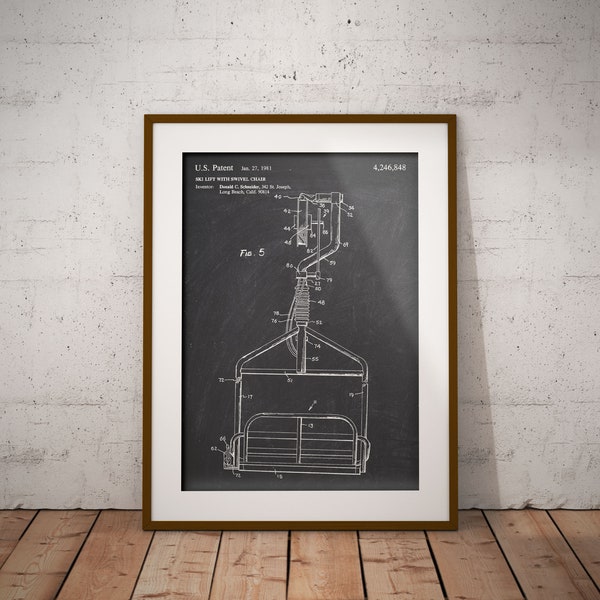 Chairlift Patent Print, Ski Lift Patent Poster, Swivel Chair Wall Art, Ski Patent Art, Gift for Ski Lover, Ski Hut Decor, Alpine Cabin Decor