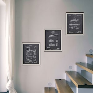 Blacksmith Patent Prints Set: Forge, Tongs, Bellows (Wall Decor)