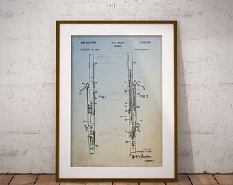 Bassoon Musical Instrument Patent Poster, Bassoon Patent Print, Bassoon Music Patent Art Print, Home Decor, Wall Art, Musician Cave, IAP0040