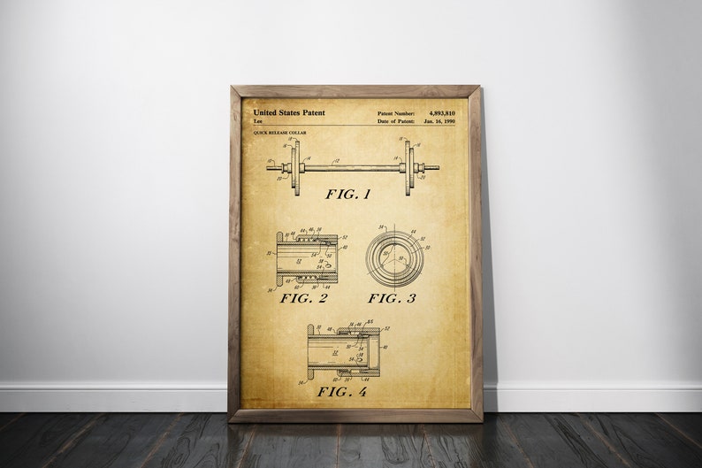 gym wall decor man cave decor barbell print Weight training patent print Gym weights patent poster gym equipment dumbbell blueprint