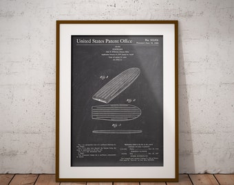 Surfboard Patent, Surfboard Print, Surf Board Patent Print, Surf Board Patent Art Print, Surfing Patent Print, Surfers Wall Decor, Man Cave