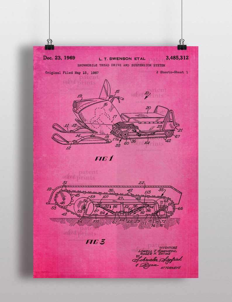 Snowmobile Tread Drive and Suspension System Patent Poster, Snowmobile Patent Print, Snow Scooter Patent Art, Snow Motor Vehicle, IAP0236 image 3