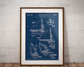 Sail Patent 1963 Poster, Rigging Patent Blueprint, Sail and Rigging Patent Print, Gift for Boat Owner, Boat Wall Decor, Man Cave Decor, Art