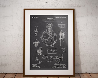 Winding and Setting Watch 1901 Patent Print, Winding Watch Blueprint, Setting Watch Patent, Gift for Watchmaker, Patent Wall Art, Man Cave