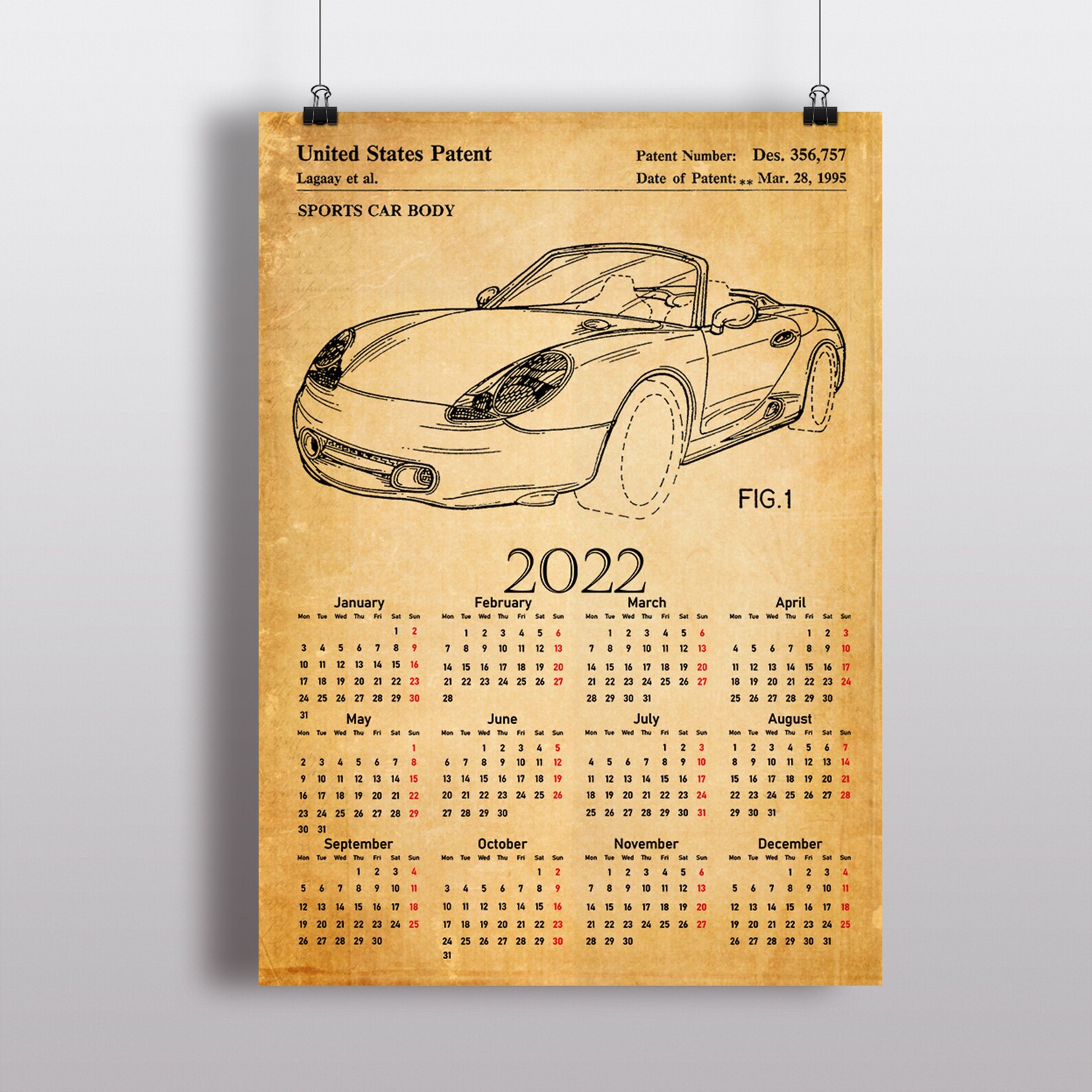 sports car patent calendar 2022 desk calendar blueprint
