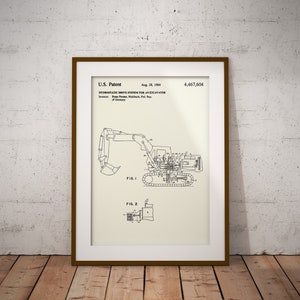 Excavator Patent Print: Construction Equipment Blueprint Art