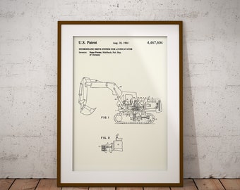 Excavator Patent Print - Construction Equipment Patent Art - Heavy Equipment Patent Poster - Excavator Blueprint - Mining Machinery Patent
