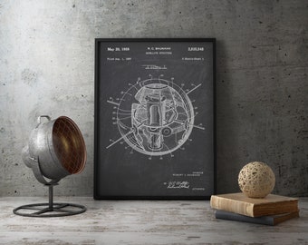 Outer space satellite 1958 Patent Poster, Space Agency blueprint wall art, American cosmic patent print