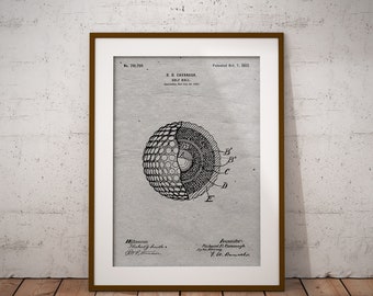 Golf Ball Patent Poster, Golf Ball Patent Print, Golf Ball Blueprint, Gift for Golf Lover,Golf Player,Golf Wall Decor,Man Cave Decor,IAP0331