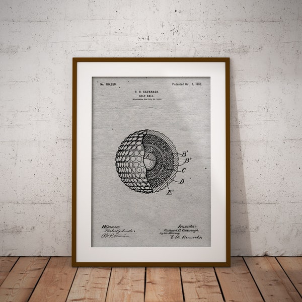 Golf Ball Patent Poster, Golf Ball Patent Print, Golf Ball Blueprint, Gift for Golf Lover,Golf Player,Golf Wall Decor,Man Cave Decor,IAP0331