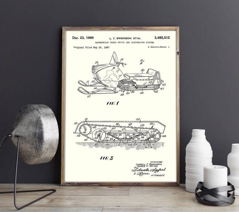 Snowmobile Tread Drive and Suspension System Patent Poster, Snowmobile Patent Print, Snow Scooter Patent Art, Snow Motor Vehicle, IAP0236 image 2