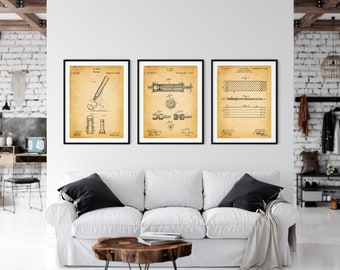 Set of 3 medical patent posters, medicine patent prints set, bundle of 3 doctor's blueprints, M D wall art, medical centre wall decor