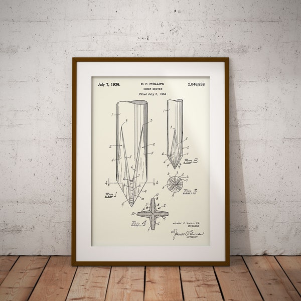 Screw Driver Patent Print, Screwdriver Patent Poster, Handyman Screwdriver Blueprint, Carpenter's Shop Decor, Gift for Woodworker, Phillips