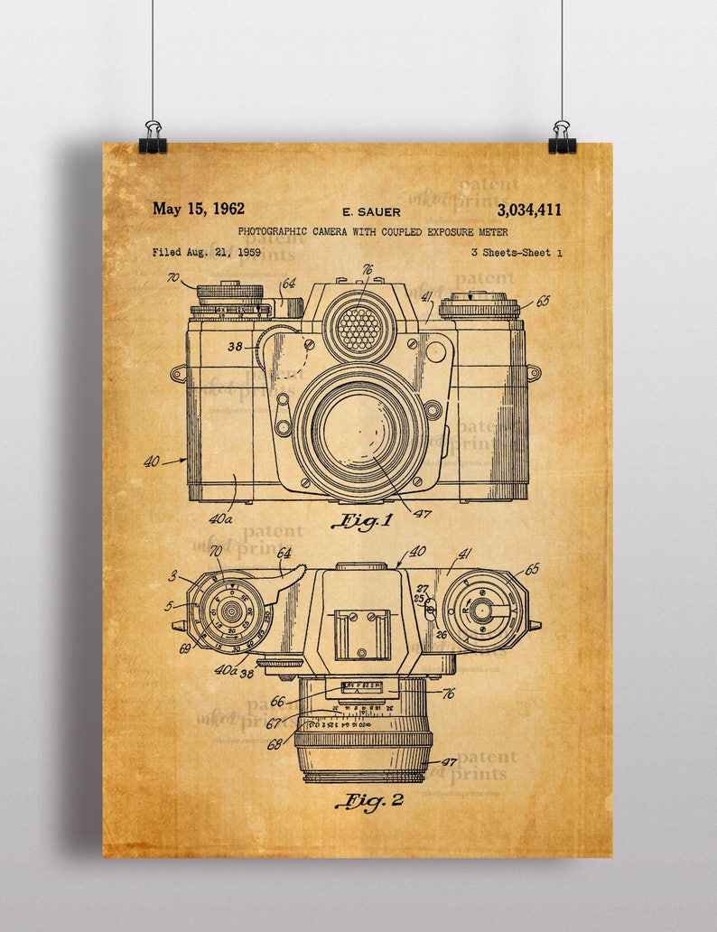 Photographic Camera 1962 Patent Art Print, Photographic Camera 1962 Patent, Photographic camera with coupled exposure meter,Man Cave,IAP0097 image 3