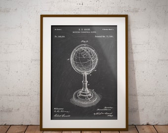 Terrestrial Globe 1881 Patent Print, Globe Patent Poster, Astronomy Poster, Astronomy Patent, Man Cave Decor, Observatory Decor, Astronomers