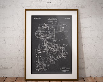 Hydraulic Bulldozer Patent - Construction Equipment Patent Art - Heavy Equipment Patent Art Poster - Earth Moving Device Blueprint -Man Cave