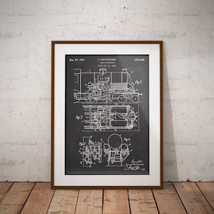 Steam Locomotive Patent Print, Locomotive 1924 Blueprint, Vintage Railway Poster, Train Enthusiast Wall Art, Man Cave Decor, Rail Transport image 1